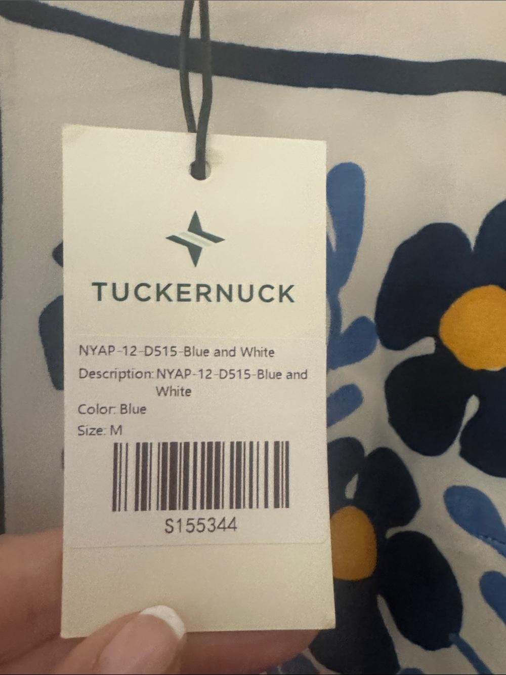 Tuckernuck NWT Cream Maxi Dress with Blue Floral Panels and Black Trim - Picture 7 of 7